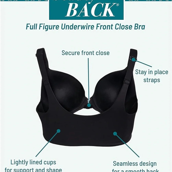 Vanity Fair Full Figure Front Closure Bra, Back Smoothing, Lightly Lined Cups - Picture 5 of 11
